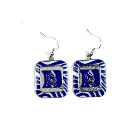 Duke Blue Devils NCAA Zebra Style Dangle Earrings - Picture 1 of 3